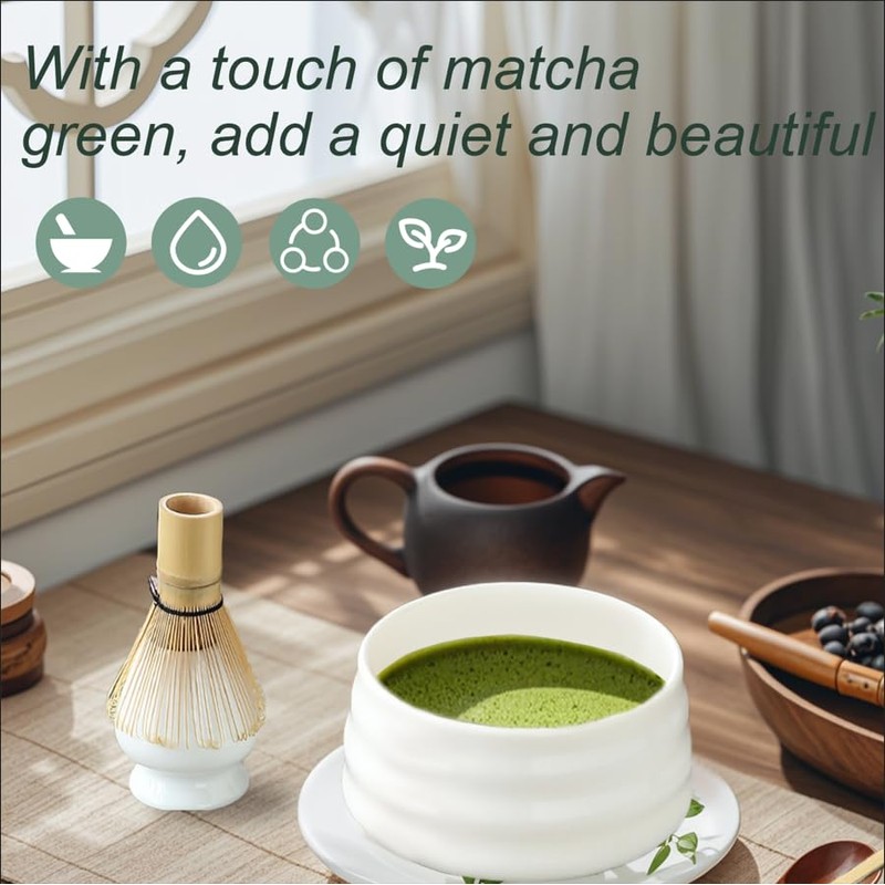 Henrrida 4 PCS Matcha Set,Ceramics Matcha Bowl 19 Oz,Include Matcha