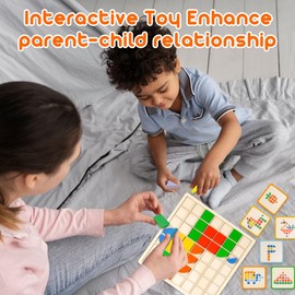 Tangram Children's Puzzle, Mosaic Wooden Puzzle, Montessori Puzzle, with 130 Geometric Shapes and 20 Double-Sided Motif Cards, Puzzle Toy for Boys and Girls from 3 Years