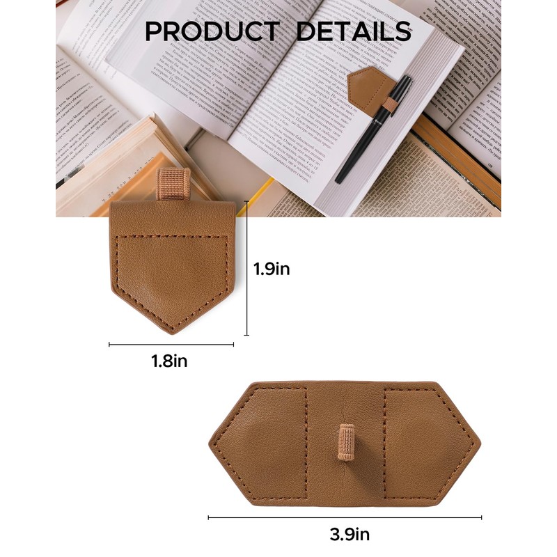 Magnetic Leather Bookmarks with Pen Holder Vegan Leather Book Marks