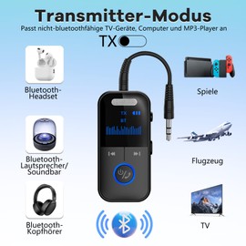Bluetooth Transmitter, Daakro Bluetooth Adapter Aeroplane 4-in-1 Bluetooth Receiver with Intelligent Digital Display, Suitable for Mobile Phones, Computers, Stereos and TF Cards, Bluetooth Transmitter