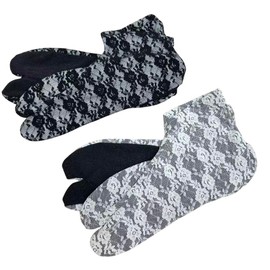 MiAn 2 Color Set, Double Lace Tabi Socks, Floral Pattern, Anti-Slip, Kimono, Yukata, Furisode, Kimono Accessories, white black