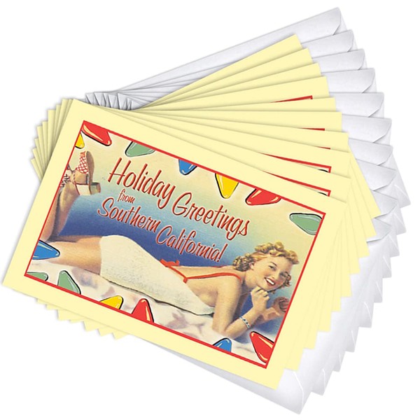 Wright Home & Gift Southern California Girl Holiday Christmas Greeting Cards | 20 Pack Bulk Set + 20 Envelopes (4x6)
