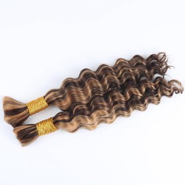 Odir Deep Wave Bulk Human Hair for Braiding No Weft 100% Unprocessed Highlight Ombre Micro Braiding Human Hair Extensions Curly Human Braiding Hair for Boho Braids 2 Bundles (18 Inch,P430,100g)