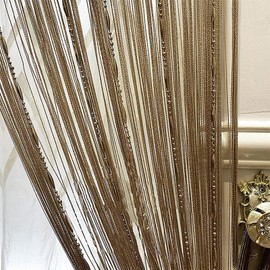 Zomanon 1m x2m Beaded String Curtain With Rod Processing Window Door Beauty Decorative Panel Room Divider Fly Screen Blind Tassel (Champagne)