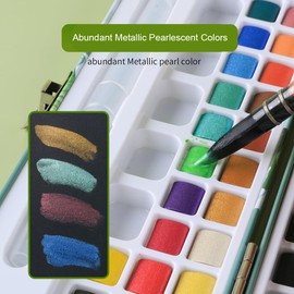 100 Colors Watercolor Paint Set-Portable with Carrying Case,Palette, brush and Art supplies. End of year student gifts; friend gifts for kids; small gift set