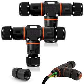Pack of 2 Cable Connectors Waterproof IP68, T-shape Junction Box, Cable Connector, Waterproof 3-Pin Earth Cable Connection Sleeve for Diameter 3-12 mm Cable Diameter, Acrylonitrile Butadiene Styrene