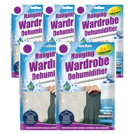 x5 Disposable Wardrobe Dehumidifier Hanging Bags - Specially Designed to Remove Moisture from Wardrobes - Absorbs Damp, Moisture & Condensation Fast & Effectively (Un-Scented)