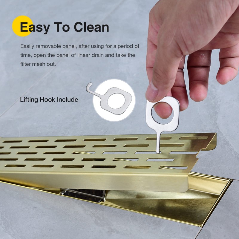 12 Inch Square Shower Linear Brushed Gold Bathroom Floor Drain