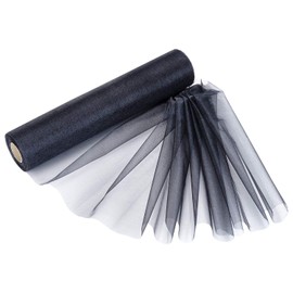 WedDecor 25m x 29cm Snow Sheer Organza Rolls Glitter Fabric for Table Runner Sashes Wedding Decoration, Chair Cover Bows, Table Back Drop, Ribbon Crafting Supplies, Black