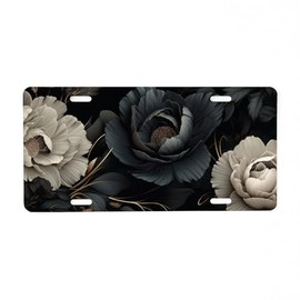 CafePress Black and White Flowers Aluminum License Plate, Front License Plate, Vanity Tag