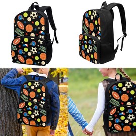 JHQFWMKJ Boys School Backpack with Lunch Bag 3 in 1 Balls Print Pen Case for Kids Elementary School Backpack 17 inch with Laptop Compartment and Insulated Lunch Box with Zipper Pockets