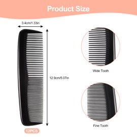 Mynoozi 12 PCS Hair Combs Set Colorful Plastic Pocket Combs Fine and Wide Tooth Cutting Combs for Women and Men Salon and Hotel Hair Care Tool(Black)