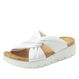 Alegria Women's Rylie White Vegan Leather Lightweight Platform Satin Scarf Tie Slide Sandal 7-7.5 M US