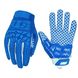Seibertron Lineman 2.0 Padded Palm Football Receiver Gloves, Flexible TPR Impact Protection Back of Hand Glove Adult Sizes Blue L
