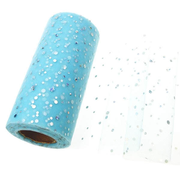 Lumeiy Tulle Roll Glitter Sequin Spool Tutu Wedding Christmas Party Birthday Decoration Gift Craft Supplies (Blue)