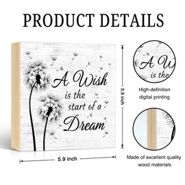 Pishovi A Wish Is The Start Of A Dream Wooden Box Sign, Nursery Decor for Newborn Girl, Children Room Desk Decoration, Baby Shower Gifts, Funny Desktop Ornament for Living Room Bedroom Office Home