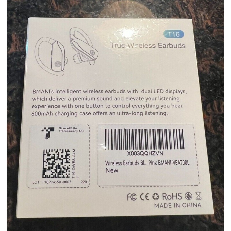 BMANl T16 True Wireless Sport Earbuds Pink Earhooks Built-in Mic