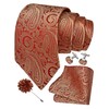 GUSLESON Mens Gold Red Tie Paisley Wedding Solid Silk Necktie