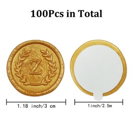 100Pcs Gold Letter Z Adhesive Wax Seal Stickers, Hand-Made, No Need Seal Stamp, Tear and Use Wax Stickers for Wedding Invitations, Envelopes, Christmas Gift
