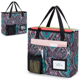 LoDrid Foldable File Tote Bag with Handles, Portable File Organizer Box with 3 Built-in Boards for Letter Size Files, Document Storage Case for Office, Home, Travel, Totem, Bag Only