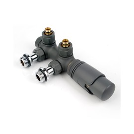 S SIENOC H-valve connection set, centre connection/radiator valves, thermostat for bathroom radiators with two-pipe system (corner - pipes made of wall-2, anthracite)