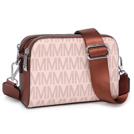 MARCO M KELLY Crossbody Bags for Women Triple Zip Vegan Leather Camera Purses Small Shoulder Handbags with Wide Strap