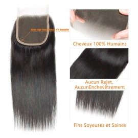 Feibin Brazilian Human Hair Straight Brazilian Human Hair Straight 100% Human Hair Straight Strands (10 Inch 4x4 Lace Closure)