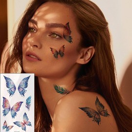 Coridy Glitter Butterflies Temporary Tattoos for Women Colorful Eyes face Make up tattoos fairy wings stickers(Colorful)