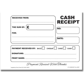 Cherry Carbonless Cash Receipt Book A6 | 2-Part NCR Duplicate Payment Record | 50 Sets Perforated Top Copy for Easy Removal | Compact and Portable for Small Businesses and Tradespeople | **6 Pack**