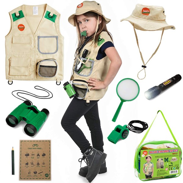 Born Toys Outdoor Explorer Kit for boys and girls with WASHABLE Premium Safari Vest and adventure kit with SCAVENGER HUNT