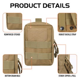 Gogoku 3 Pack Molle Pouch Combo Water Bottle Pouch Holder Tactical Molle Pouches Compact Utility Waist Bag Pack (Combo A:Khaki)