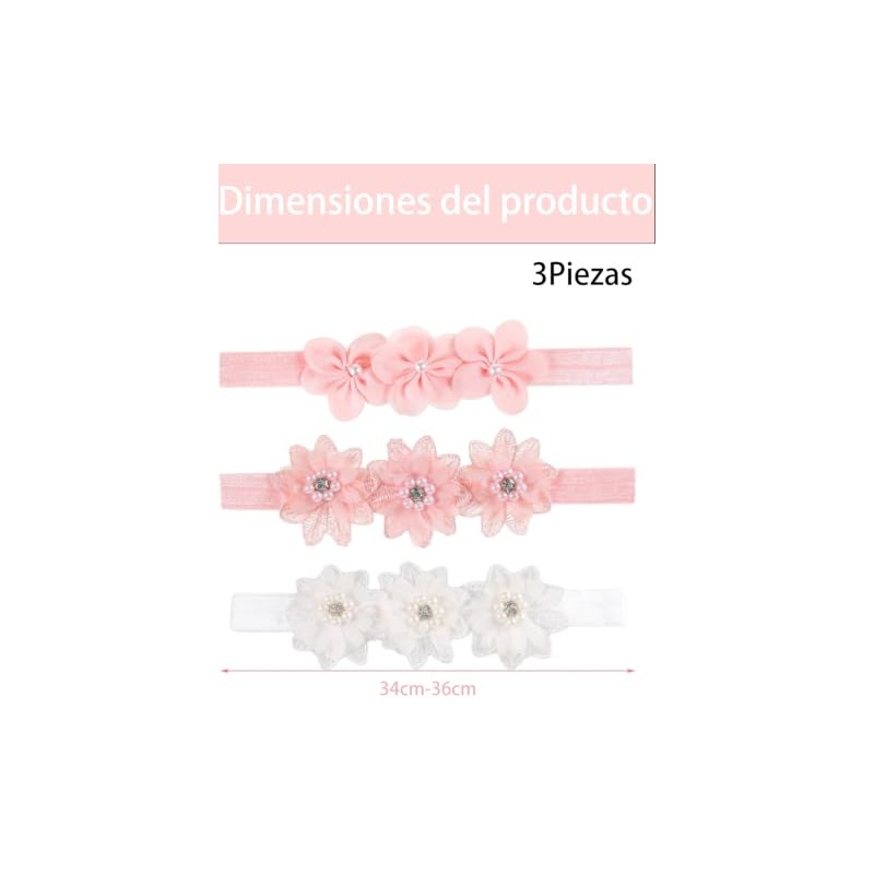 3 Diademas para Bebe Niña,moños para Bebe Rosa y Blanco