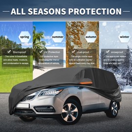 X AUTOHAUX Car Cover Outdoor Waterproof Sun Rain Snow Hail Protection with Left Side Door Zipper Aluminum Film for Acura MDX