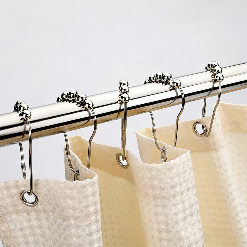Shower Curtain Hooks Rings, Rustproof Stainless Steel Double Sliding Shower