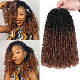 Samtress Yanky Twist Crochet Hair Pre Twisted 14 Inch Ombre Brown Senegalese Twist Crochet Hair Pre Twisted Mini Curly Twist Crochet Hair Extensions (#RS30) 8 Packs