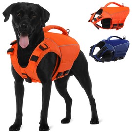 SUNFURA Dog Life Jacket, Adjustable Dog Life Vest for Swimming Boating, Lightweight Pet Lifejacket Swimsuit with Rescue Handle, High Flotation Swimming Vest for Small Medium Large Breeds, Orange S