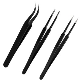 3pcs Anti-Static Precision Tweezers Set Modelling Tweezers for Crafting Include Needle Nose Thin Curved Tweezers for Electronic Repair, Handicraft, Laboratory, Jewelry Manufacturing etc