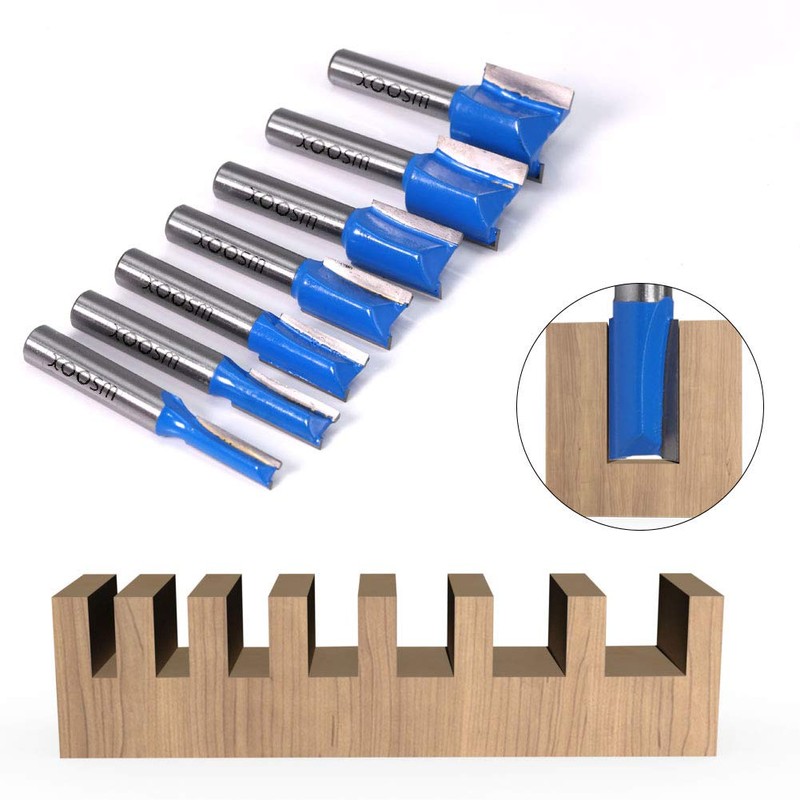 WSOOX 7 PCS Tungsten Carbide Double Flute Straight Router Bit
