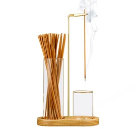 2 in 1 Incense Holder for Sticks, Anti-Ash Flying Incense Burne with Glass Ash Catcher and Incense Sticks Organizer for Meditation Yoga Spa Home Decor (Light Base)