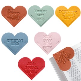 Leather Bookmarks - 6 Pieces Heart Shape Motivational Bookmarks for Reading Men Women Teachers Students Book Lovers Gifts, School Office Home Stationary Supplies