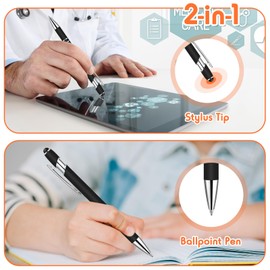 Yeaqee 100 Pieces Ballpoint Pen with Stylus Tip Click, 2 in 1 Black Ink, 1.0 mm Medium Point Stylus Metal Pen for Touch Screen Tablet (Black)