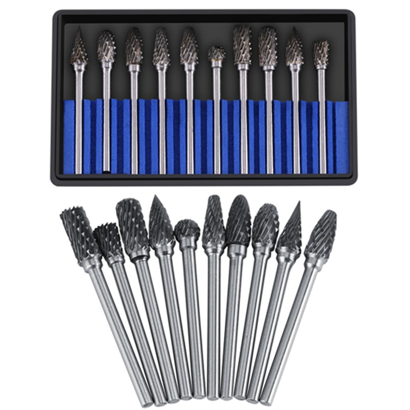 10pcs Tungsten Carbide Steel Rotary Files Burr Set 3mm Shank