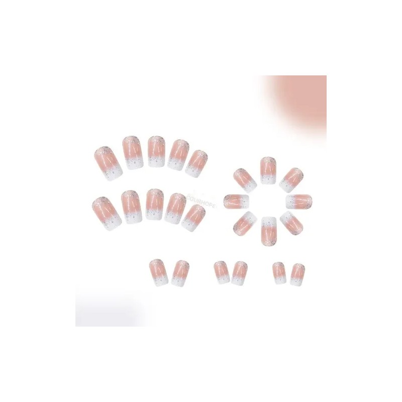Tips Press On Uñas Francesas Purpurina Con Pegamento,24 Pcs