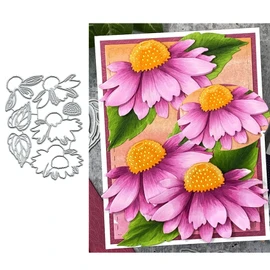 DDeehs Plant Coneflower Leaf Metal Die Cuts,Christmas Peony Flower Leaves Card Cutting Dies Cut Stencils DIY Decorative Embossing Paper Festival Making, Sliver, 10x13cm/3.93''x5.11''