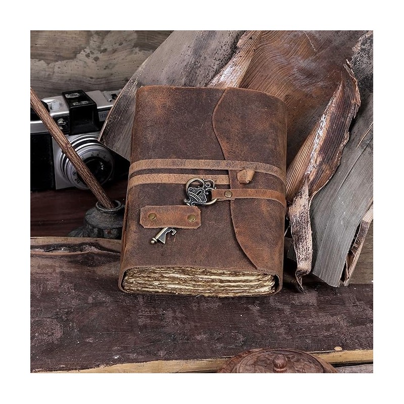cuero Vintage Leather Journal - Handmade Refillable Leather Bound Notebook