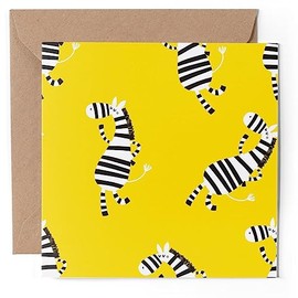 1 x Greeting Card - Yellow Zebra Animal Pattern - Blank Birthday Celebration Anniversary #170954