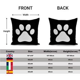 KUNQIAN Cushion Cover Paw Cute Kids Black Dog Cat Paw Pillow Cover Decor for Home Livingroom Couch Bed Sofa Decorate Throw Pillow Case Boys Gift 18"x18"