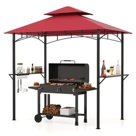 Tangkula 8x5 Ft Grill Gazebo, 2-Tier Barbecue Gazebo with 2 Shelves, 7 Hooks, Metal Frame, Outdoor Grill Canopy for Backyard Garden Poolside (Wine)