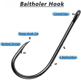 Baitholder Fishing Hooks Barbed Shank Beak Bait Holder Hooks Black Carbon Steel Offset Jig Fishing Hooks Saltwater Freshwater (2# - 100pcs)