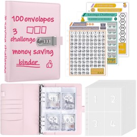 Antner 100 Envelopes Money Saving Challenge Binder with Lock, A5 Savings Binder Challenge Book Budget Planner with Cash Envelopes for Money Saving - Password Lock to Protect Cash Security, Pink